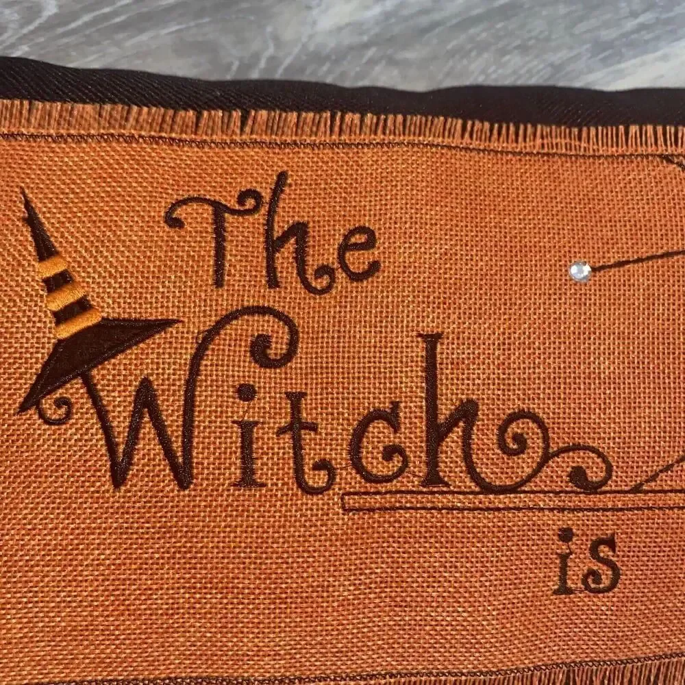 Canvas Glam “The Witch Is In” Pumpkin Witch Pillow Halloween Decor Orange